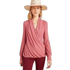 Anthropologie Maeve Wrap Knit Top Pink Long Sleeves Medium